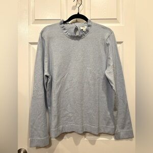 J Crew Size XL Lightweight Sweater Shirt Light Blue Ruffle Neck 100% Cotton NWT